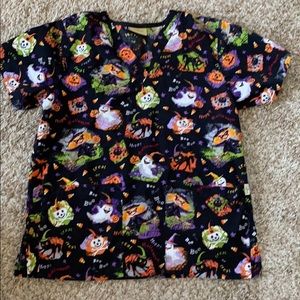 Halloween print scrub top.